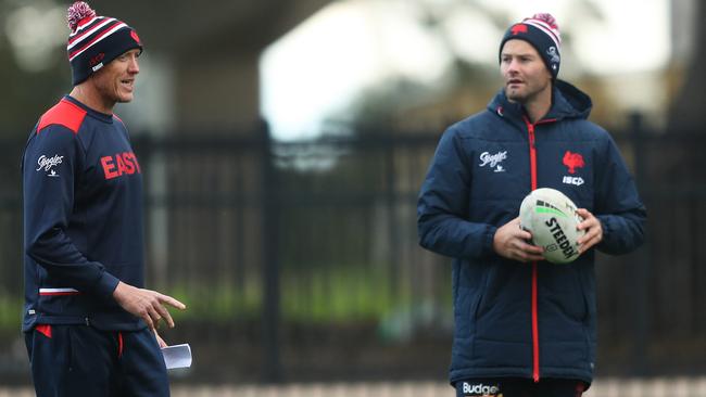 Roosters assistant coach Craig Fitzgibbon with Boyd Cordner.