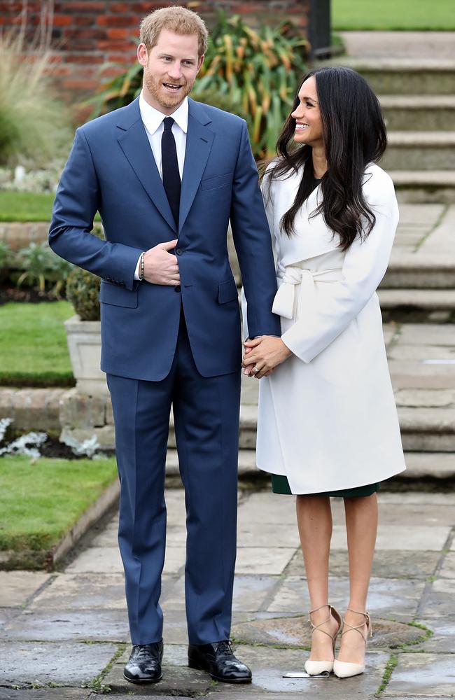 Prince Harry and actor Meghan Markle during an official photo call to announce their engagement. Picture: Getty