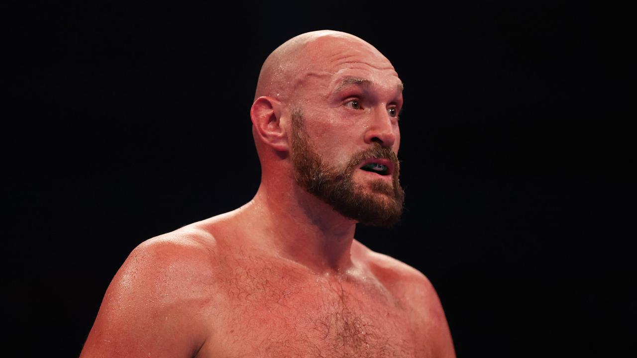 LONDON, ENGLAND - APRIL 23: Tyson Fury looks on during the WBC World Heavyweight Title Fight between Tyson Fury and Dillian Whyte at Wembley Stadium on April 23, 2022 in London, England. (Photo by Julian Finney/Getty Images)