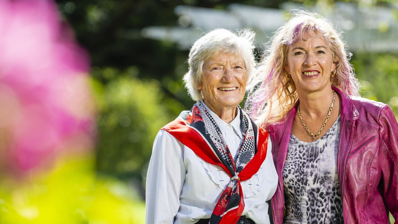 Avalyn Alldridge with daughter Robyn Alldridge during Mother's Day celebrations in the Queensland State Rose Garden, Newtown Park, Sunday, May 8, 2022. Picture: Kevin Farmer