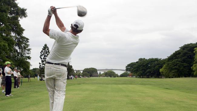 .Adam Scott drives at the Royal Queensland Golf Club,