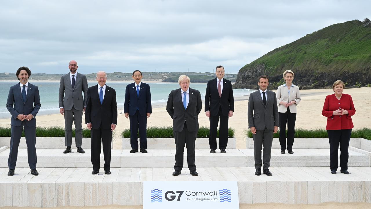 Australia wasn’t even represented in the official group photo at the G7, because we’re not actually in the club. Picture: Leon Neal/WPA Pool/Getty Images