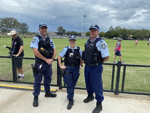 Lismore police man the fence at Lismore's cricket picnic day. Picture: Sarah Buckley