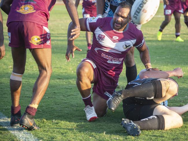 Yarrabah's Oswald Fourmile goes over in the corner for a second half try. Picture: Brian Cassey