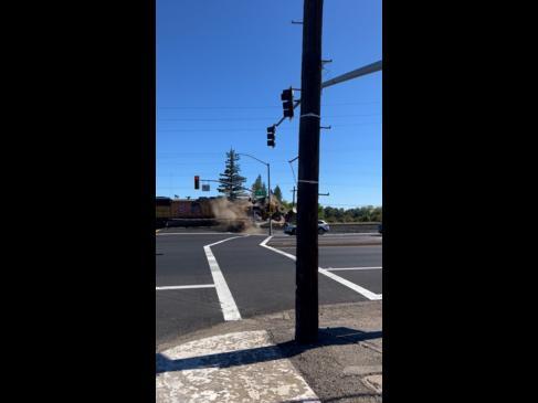 Shocking moment train rips through semi-truck