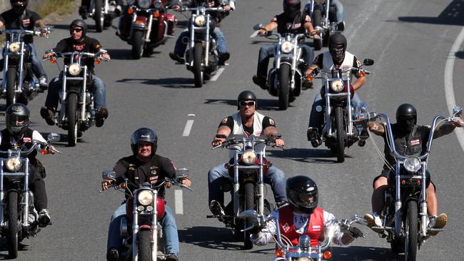 23/3/12 Hells Angels bikies arrive on the Gold Coast as part of their national run. Bikies arrive at Tweed Heads.