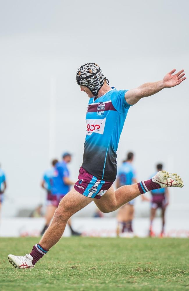 Rory Woodall kicking for goal. Picture credit: Mackay Cutters Facebook.