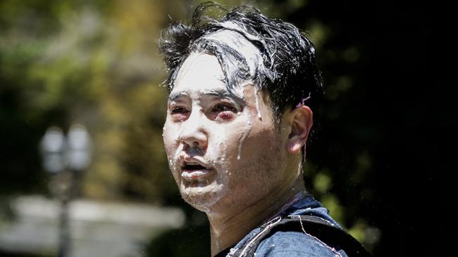 Journalist Andy Ngo, was milkshaked by Antifa members in Portland over the weekend. Picture: Moriah Ratner/Getty/AFP