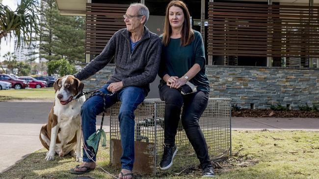 Graeme Aitken with his dog Duke and friend Kim Dale-Taylor. Picture: Jerad Williams