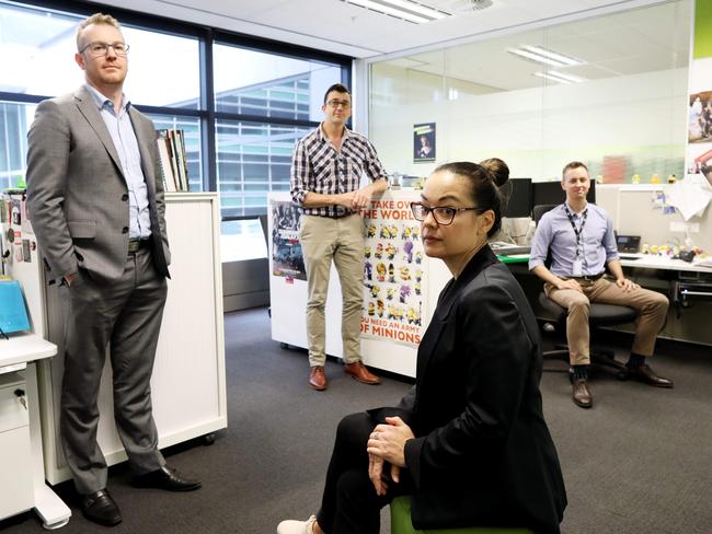 The cyber report team in their Pyrmont office. Revenge porn is a growing problem among youth. Picture: Brianne Makin