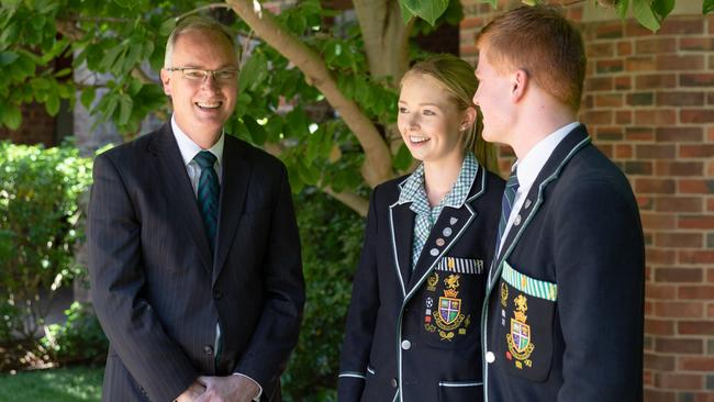 Geelong College principal Dr Peter Miller with students.