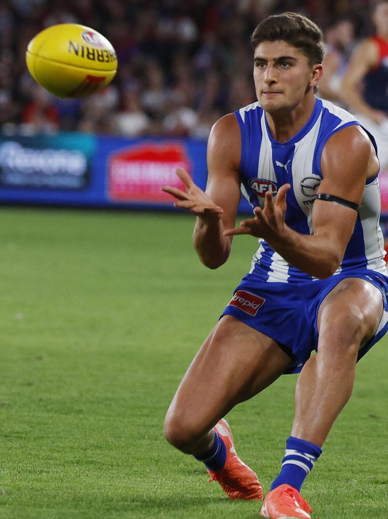 Cornes took aim at Harry Sheezel. Picture: Michael Klein