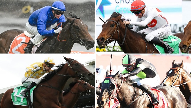 Aiming to boost their Everest credentials in The Shorts today are top sprinters (clockwise, from top left) Aft Cabin, I Am Me, Private Eye and Lady of Camelot.