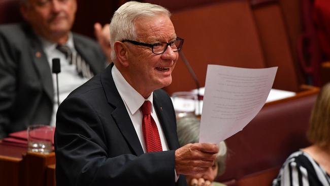 Doug Cameron gives his farewell speech in the Senate, 2019. Picture: AAP Image/Mick Tsikas