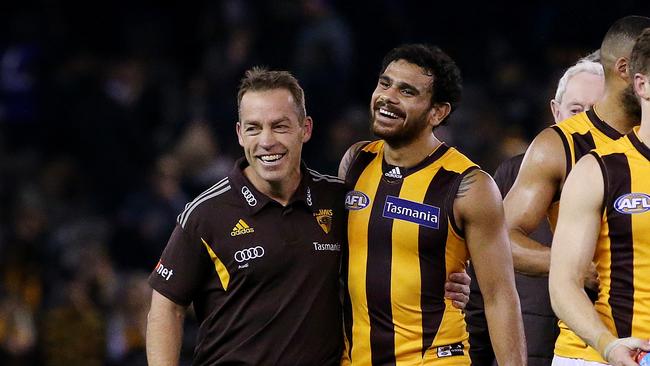 Clarkson and Rioli won four premierships together, with Rioli the Norm Smith Medallist in 2015. Picture: Colleen Petch.