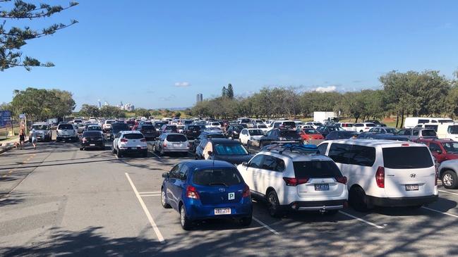 Essential travel? The Spit car park practically full on Friday, April 3.