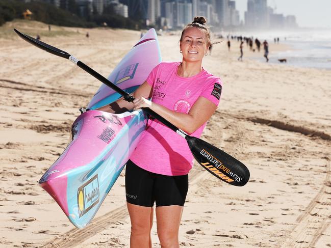 Bonnie Hancock training at Mermaid Beach to compete in the Red Bull Defence race. Picture Glenn Hampson