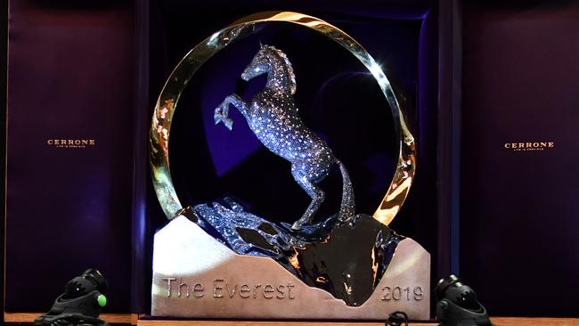 The Everest trophy is studded with diamonds and is worth $625,000. Picture: AAP