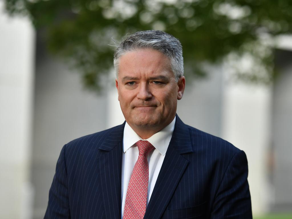 Finance Minister Mathias Cormann at a press conference at Parliament House in Canberra. Picture: Mick Tsikas/AAP