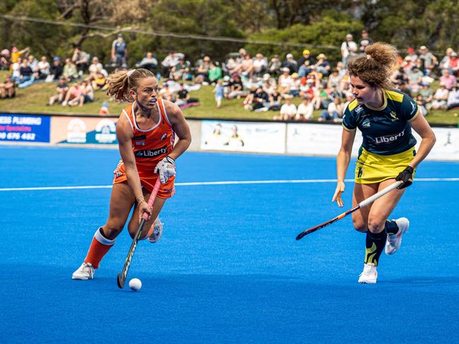 Brisbane Blaze Hockey One player Rosie Malone (left). Picture: Supplied.