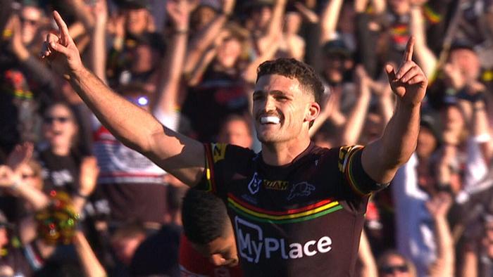 Panthers superstar Nathan Cleary has broken Dolphins hearts with an epic 43-metre golden point field goal in his comeback match.