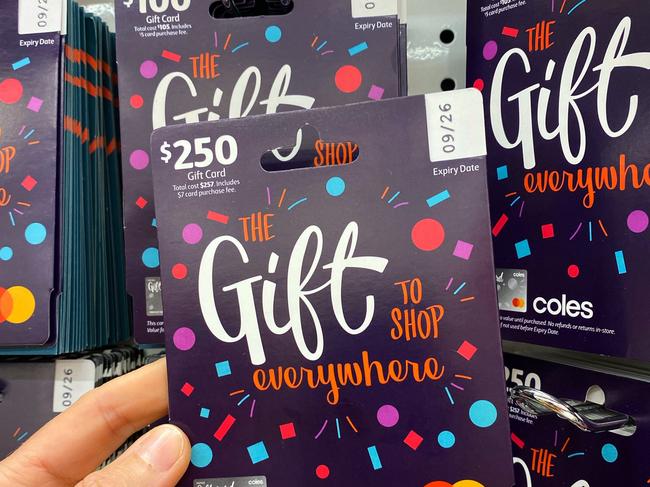 The price of Coles’ $100 and $250 MasterCard gift cards will be lowered by 10 per cent. Picture: Supplied