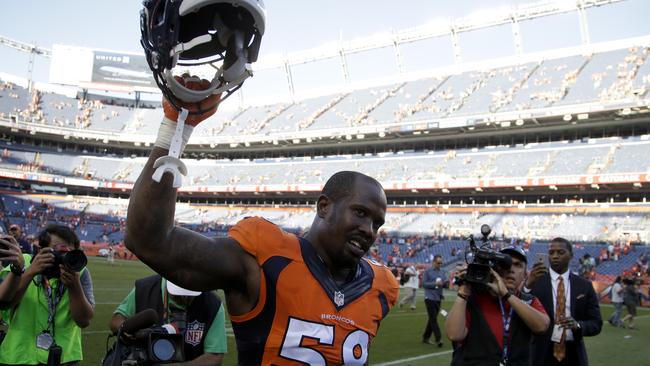 Denver Broncos outside linebacker Von Miller celebrates after a win.