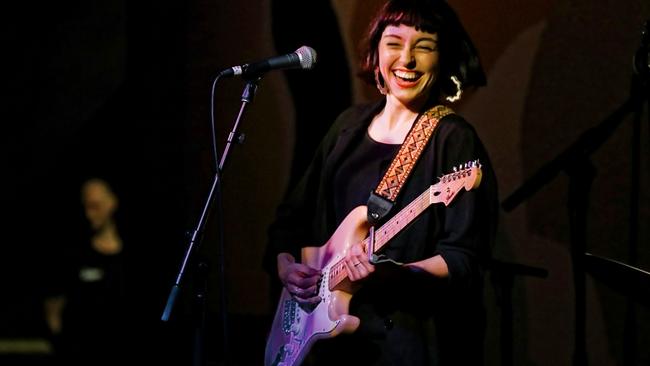 Indie pop singer Stella Donnelly performing for Vivid at the Utzon Room in Sydney Opera House. Picture: Prudence Upton