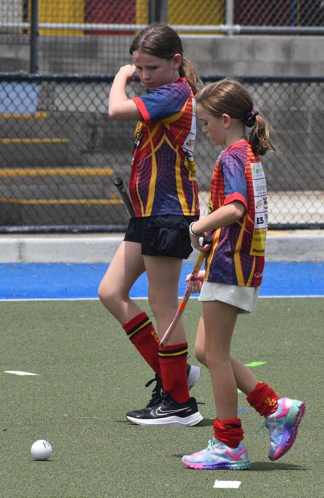 Players at the Park Avenue Brothers Hockey Club and Astro's Hockey development clinic at Kalka Shades, Rockhampton, on February 8, 2025.