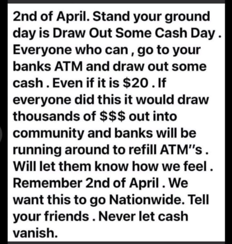 Social media posts are calling on Aussies to use cash on April 2.