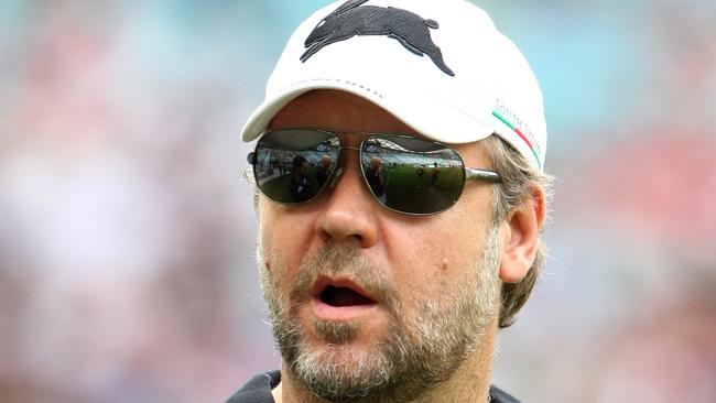 Russell Crowe. Celebrities at the NRL match, Souths v Roosters. Souths Sydney Rabbitohs vs Sydney Roosters, played at ANZ Stadium. Rugby League NRL