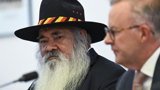 Senator Dodson, the Special Envoy for Reconciliation and the Implementation of the Uluru Statement from the Heart, during a Referendum Working Group meeting with Anthony Albanese in Canberra. Picture: NCA NewsWire / Martin Ollman