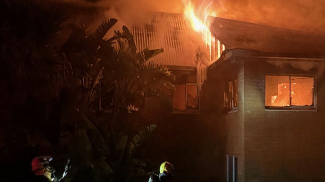 A two-storey house was completely engulfed by the fire, causing an estimated damage bill of more than $800,000. Picture: SA CFS