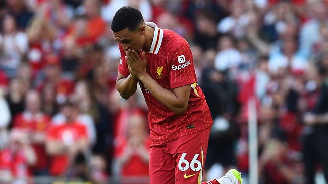 Trent Alexander-Arnold felt the emotion. Photo by PETER POWELL / AFP