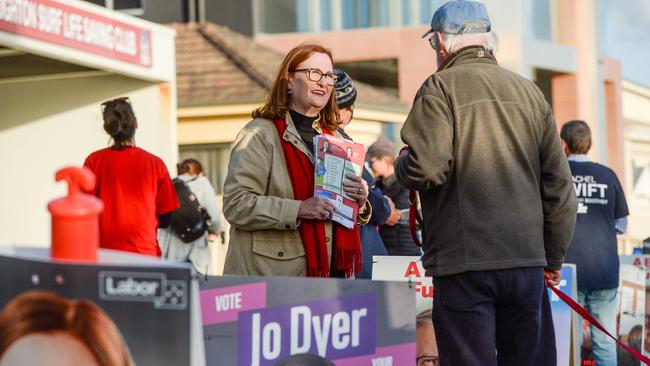 Boothby Labor candidate Louise Miller-Frost at an early polling booth in Brighton. PHOTO: NCA NewsWire / Brenton Edwards