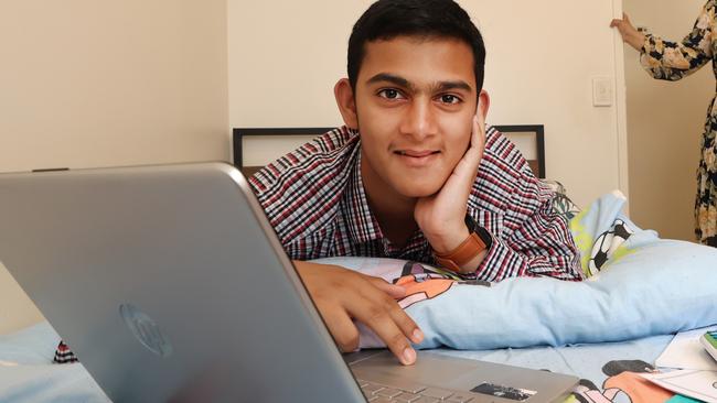 Home schooling. Mohammad Haseeb 13, started homeschooling full time in term one 2022. He wants to continue remote learning for the rest of his education. Mohammad Haseeb studies in his room under the watchful eye of his mother Ayesha Khan.          Picture: David Caird