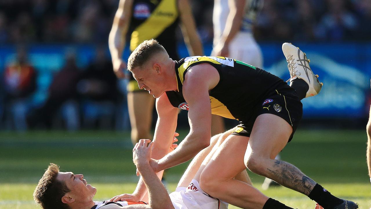 Jeremy Cameron clashes with Josh Caddy in last year’s Grand Final.