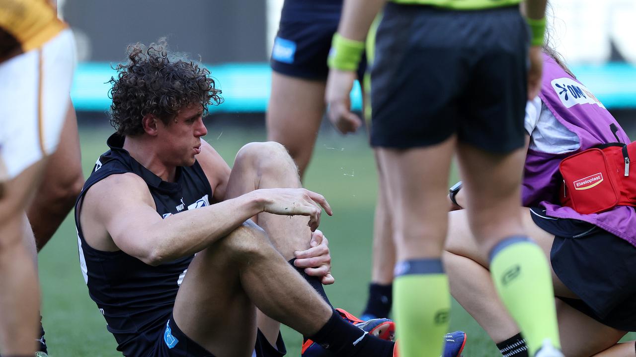 AFL 2024: Michael Voss press conference, Carlton Blues loss to Hawthorn  Hawks, injury carnage, Charlie Curnow ankle, latest news