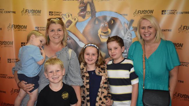 Melanie Hanson, Bodhi Hanson, Mason Hanson, Natalie Stephenson, Penny Thewlis and William Thewlis at Madagascar A Musical Adventure Jr. presented by Fusion Arts Inc and Ipswich Civic Centre. Photo: Georgie Walker