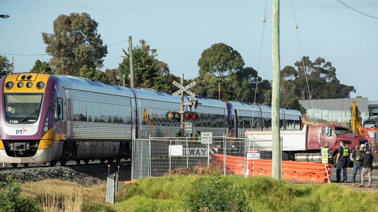 The scene of the fatal accident after a truck collided with a train at the railway crossing on Barwon Terrace in South Geelong. Picture: Brad Fleet