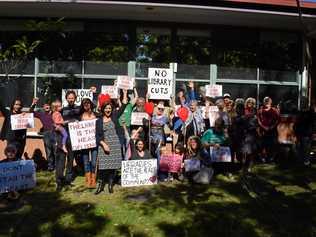 Greens MP Dawn Walker and Lismore Councillor Adam Guise fight together with the local community to save funding for Goonellabah Library. Picture: Samantha Library