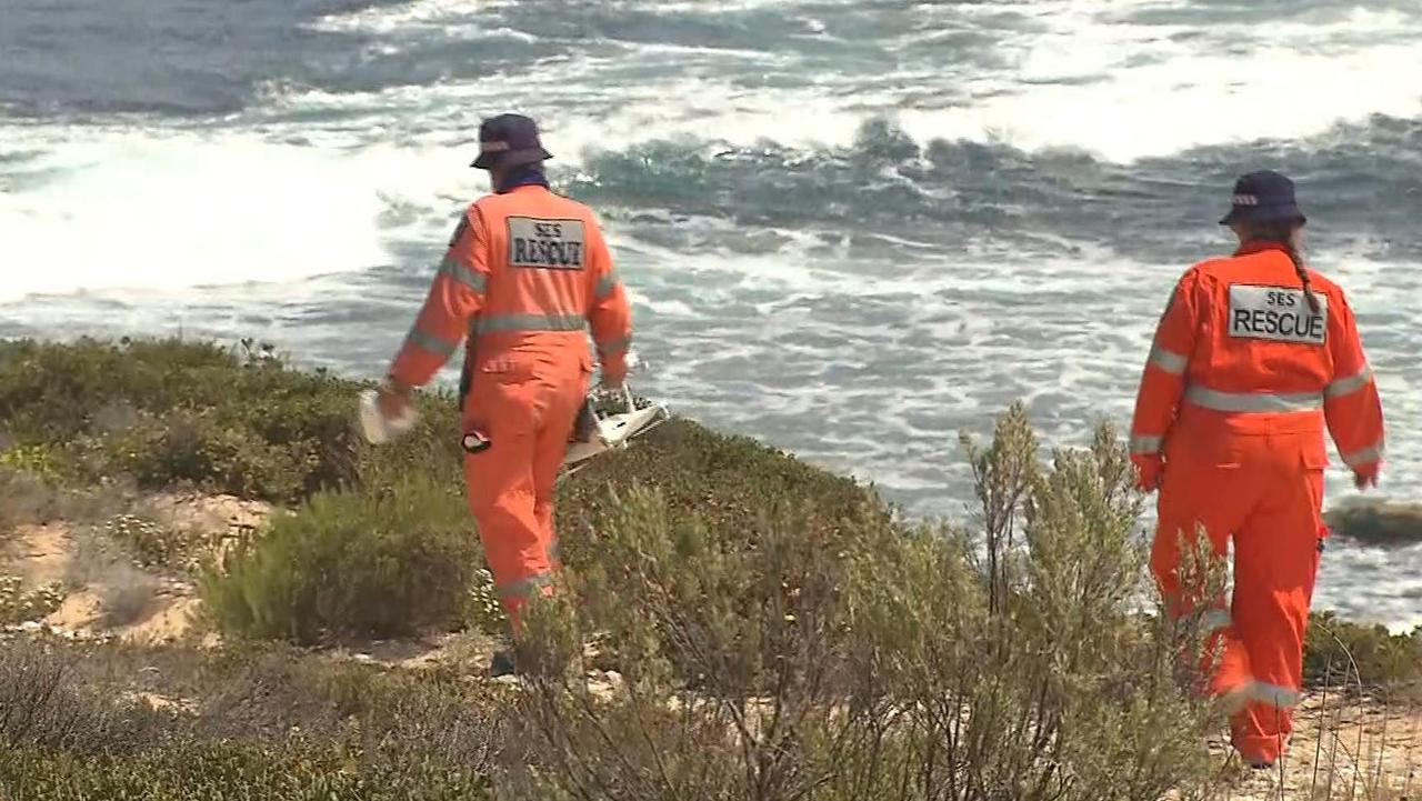 Police and emergency services search Brown's Beach in Innes National Park on Yorke Peninsula for a man washed from rocks while fishing. Picture: 7NEWS Adelaide