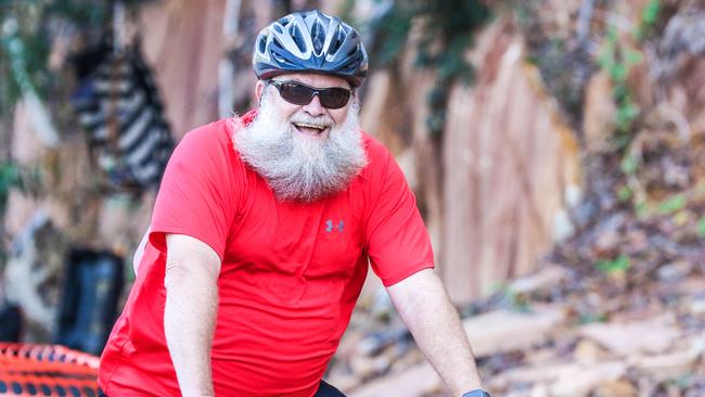 Kevin Stephens In the Annual Gran Fondo finishing at Darwin Waterfront. Picture: Glenn Campbell