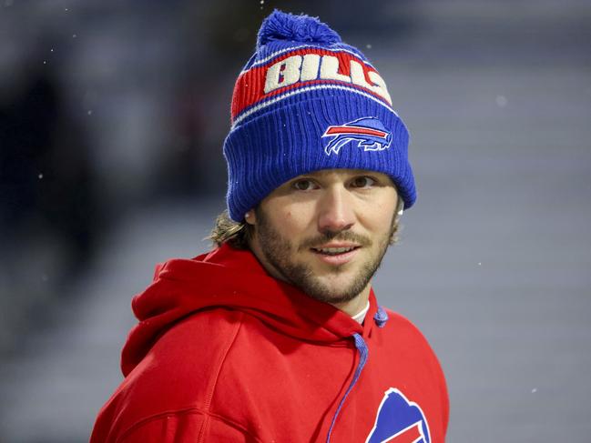 ORCHARD PARK, NEW YORK - DECEMBER 01: Josh Allen #17 of the Buffalo Bills looks on as he walks the field before a game against the San Francisco 49ers at Highmark Stadium on December 01, 2024 in Orchard Park, New York. (Photo by Timothy T Ludwig/Getty Images)