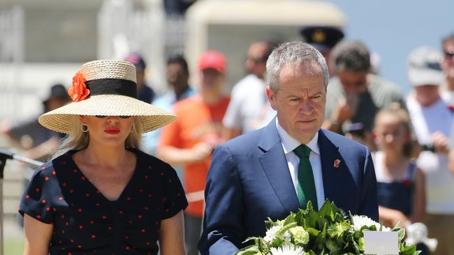 Bill Shorten, pictured at Remembrance Day service at Kings Park with wife Chloe, has been accused of protecting Labor MPs from the citizenship crisis. Picture: Daniel Wilkins