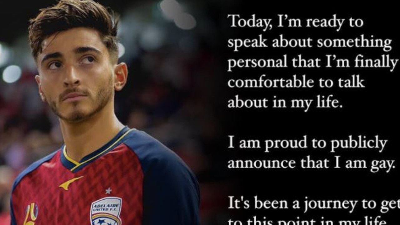 Adelaide United's Josh Cavallo comes out in an emotional social media post.