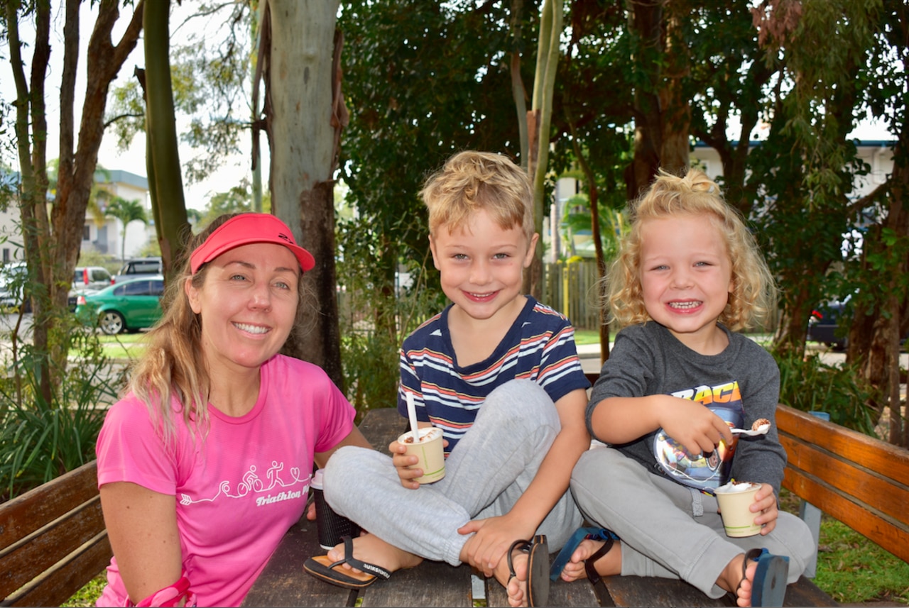 Mandy Brindell with her two children - Blake, 5, and Bodhi, 3. Picture: Isabella Magee