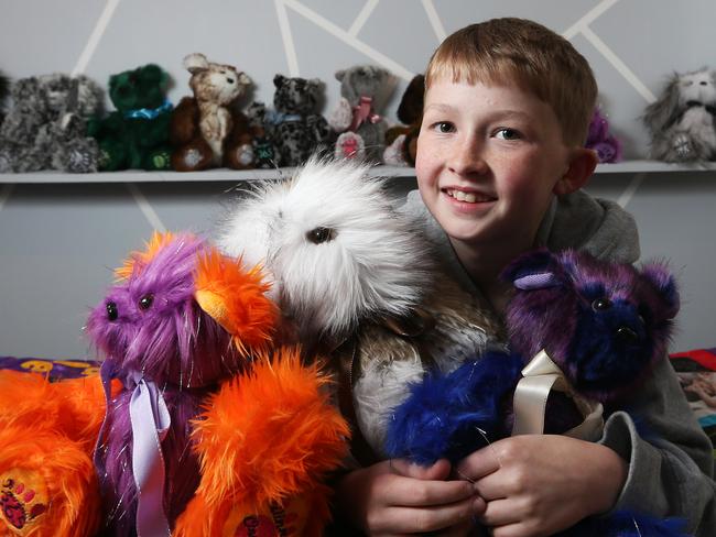 Campbell Remess 12 of Hobart has been rewarded by the Today show with a trip to Queensland for his whole family for the work he has done making toy bears for sick kids. Picture: NIKKI DAVIS-JONES