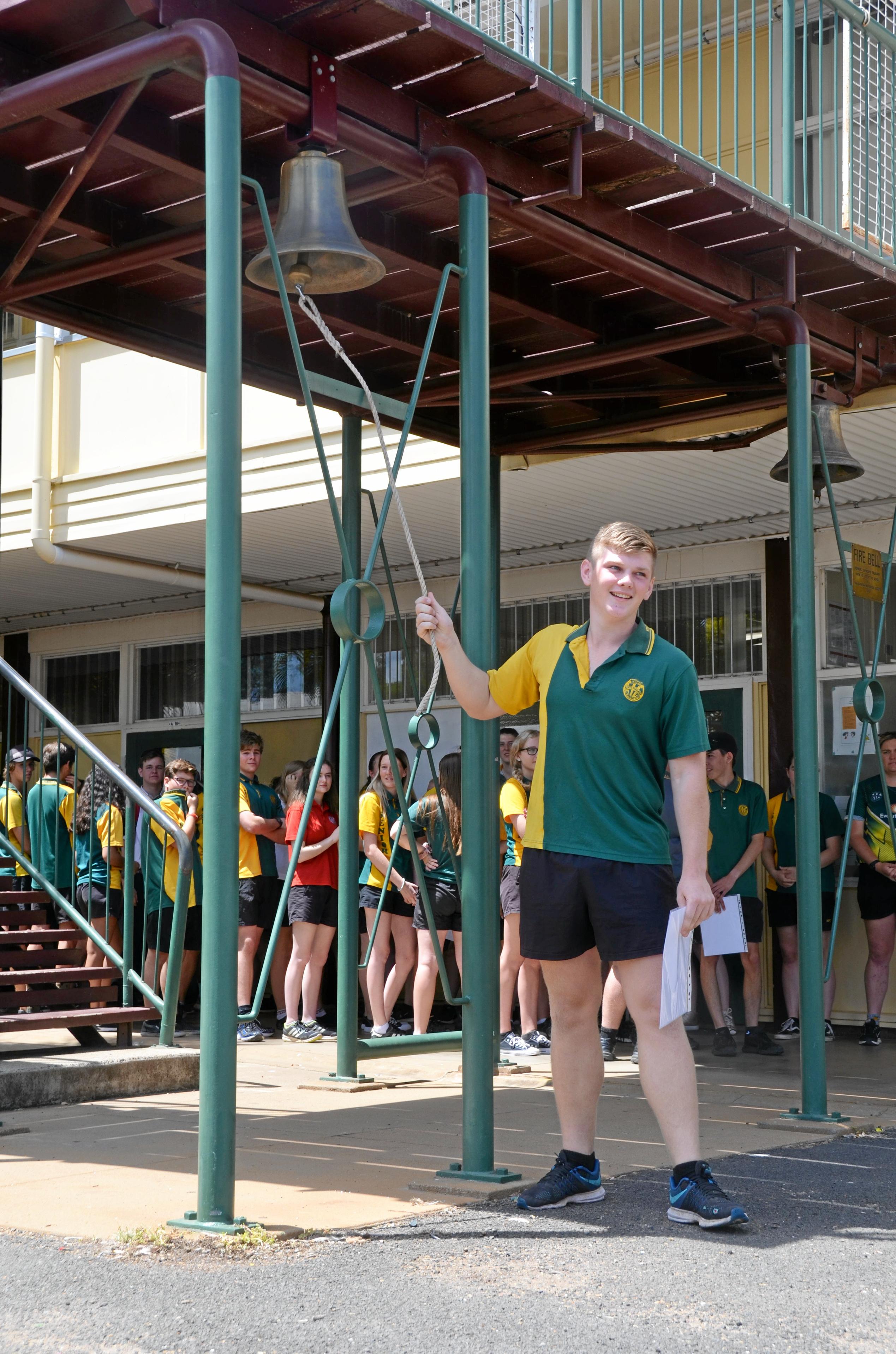 Burnett State College had 39 Year 12 graduates ring the school bell before they walked out the gates as students for the last time. Picture: Felicity Ripper