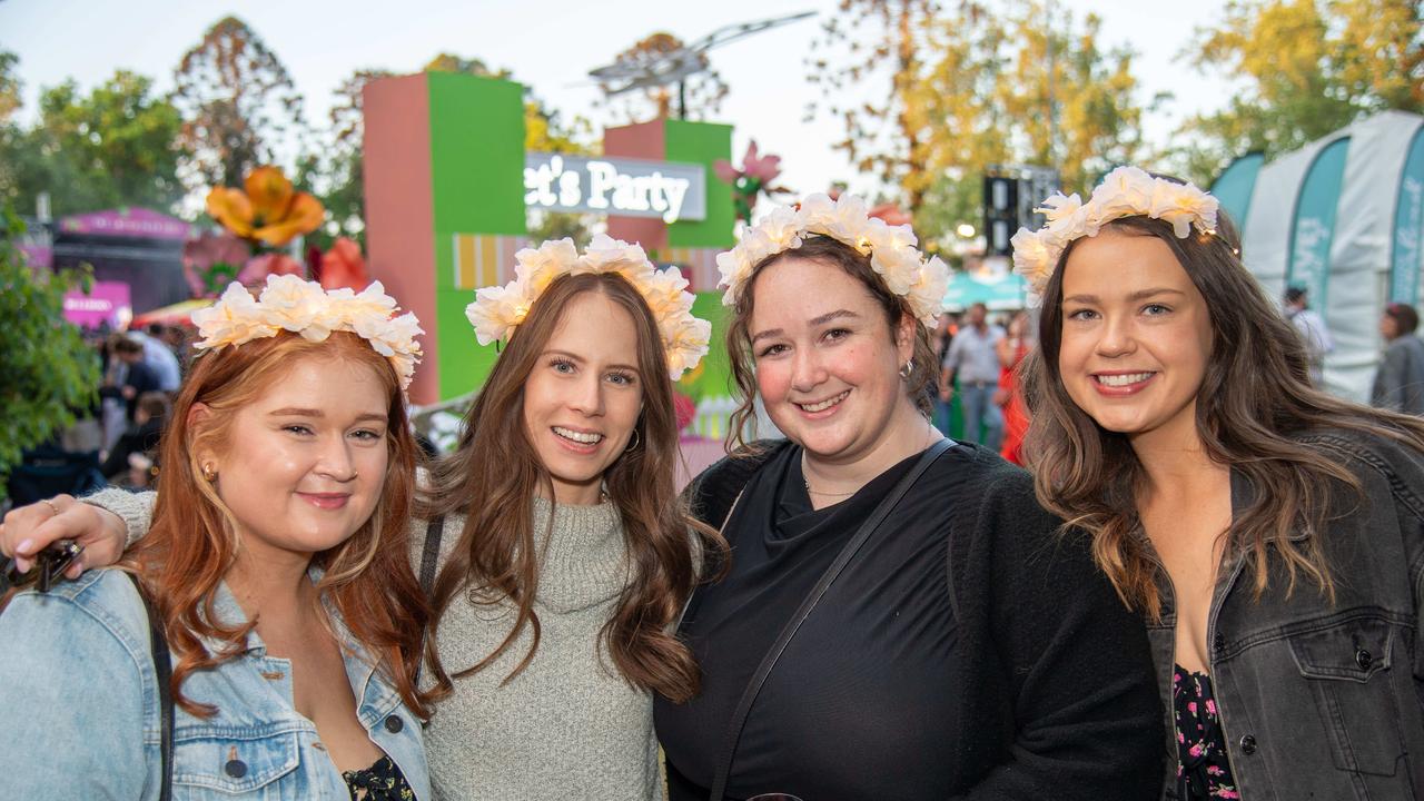 (From left) Nysha Quinn-O’Connor, Brittany Powell, Stephanie Charlesworth and Hayley Lowe. Toowoomba Carnival of Flowers Festival of Food and Wine. Saturday, September 14, 2024. Picture: Nev Madsen